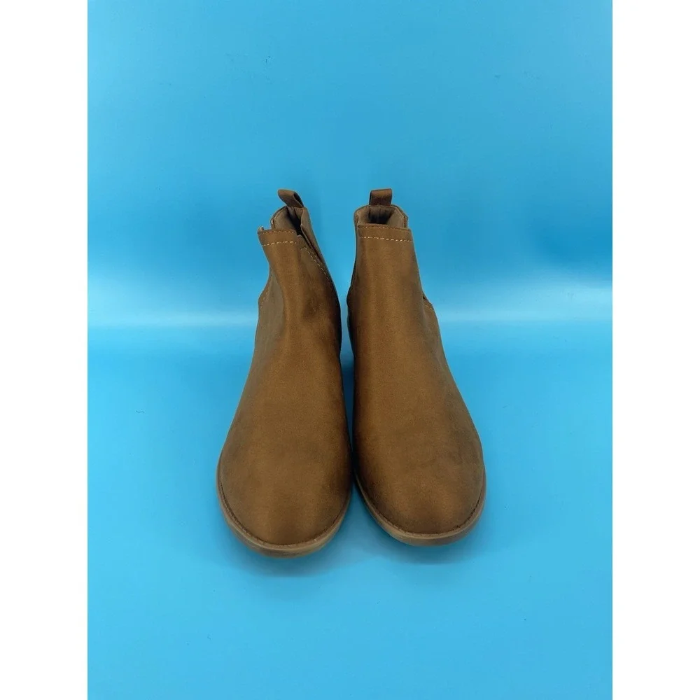 Women's Brown Ankle Booties Slip On Round Toe Low Heel Size 10 Wide